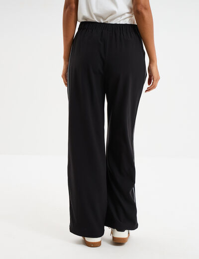 Pantalon fluide élastiqué avec bandes noir femme