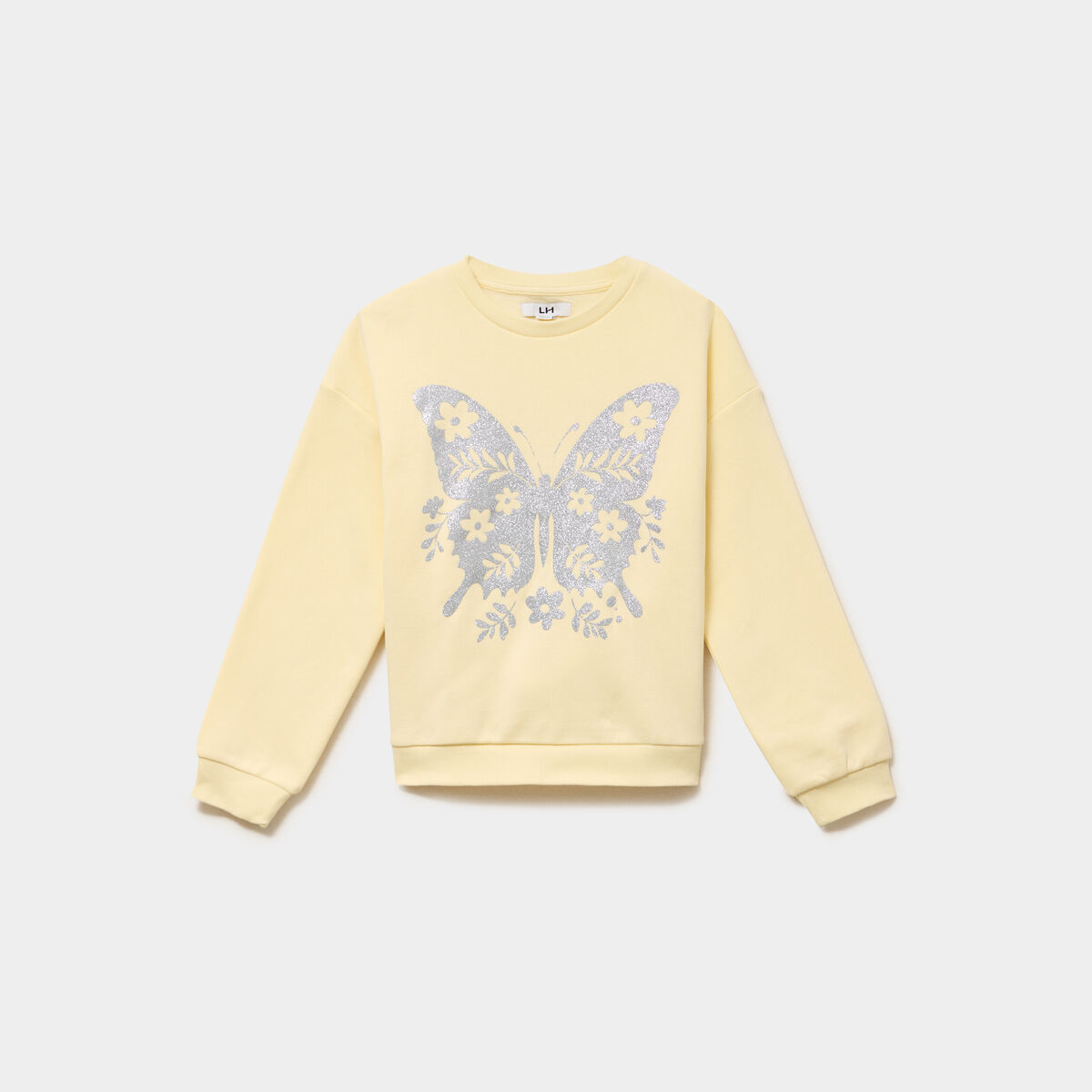 Sweat oversize col rond jaune clair fille