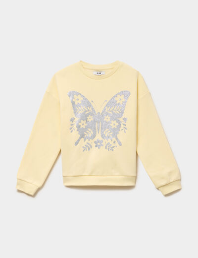 Sweat oversize col rond jaune clair fille