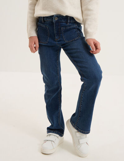 Jean flare poches plaqu&eacute;es bleu fonc&eacute; fille