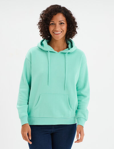 Sweat hoodie molleton à capuche bleu turquoise femme