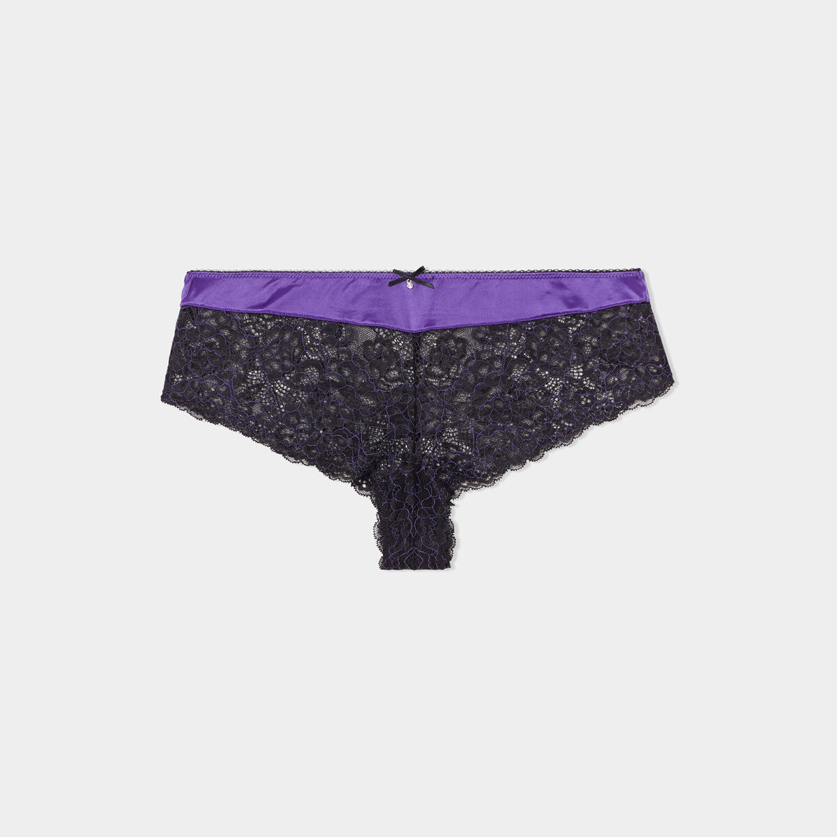 Shorty en micro dentelle violet foncé femme