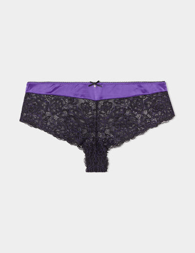 Shorty en micro dentelle violet foncé femme