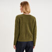 Pull col V ajour&eacute; manches longues vert olive femme