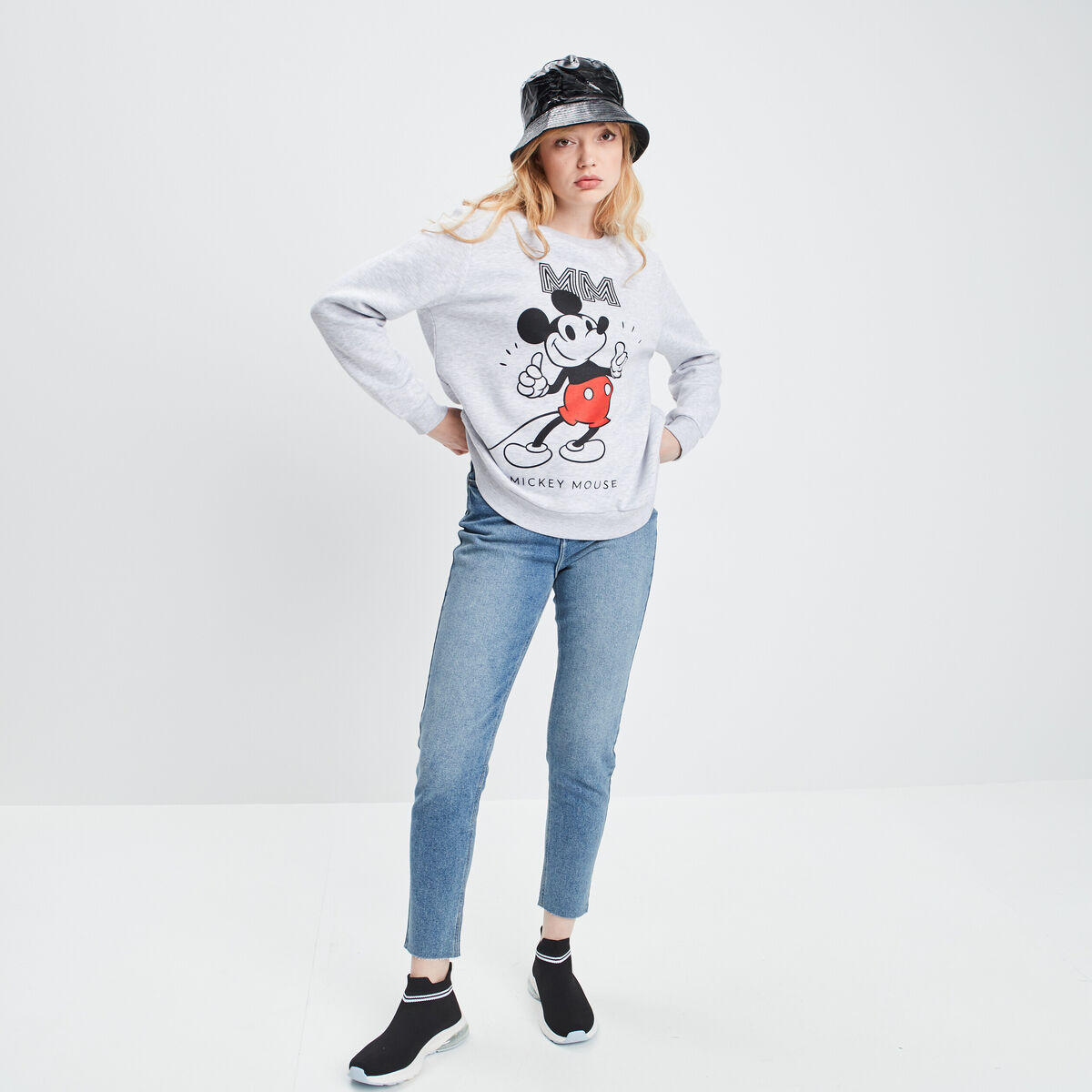 Sweat à col rond Mickey gris femme