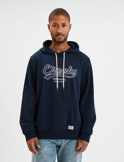 Sweat hoodie molleton 1 poche bleu marine homme