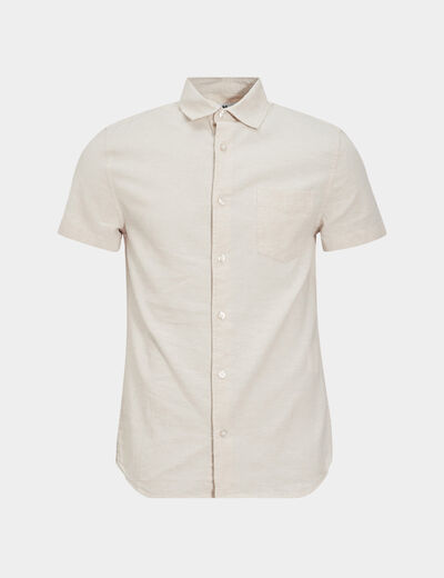 Chemise manches courtes lin mélangé gris clair homme
