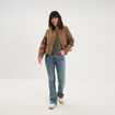 T-shirt col en V manches courtes vert kaki femme
