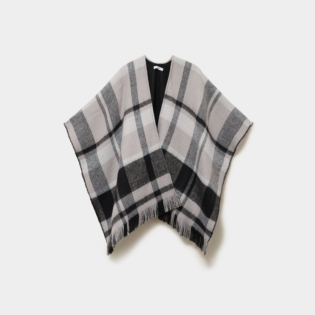 Poncho &agrave; franges gris femme