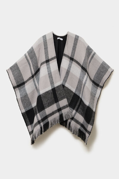 Poncho &agrave; franges gris femme