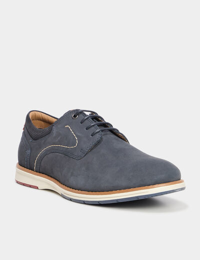 Derbies plates à lacet en cuir bleu marine homme