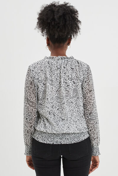 Blouse manches longues col montant ecru femme