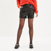 Short simili cuir large à pont noir femme