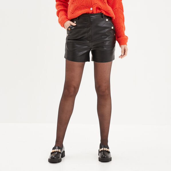 short simili cuir large a pont noir femme Short simili cuir large à pont noir femme