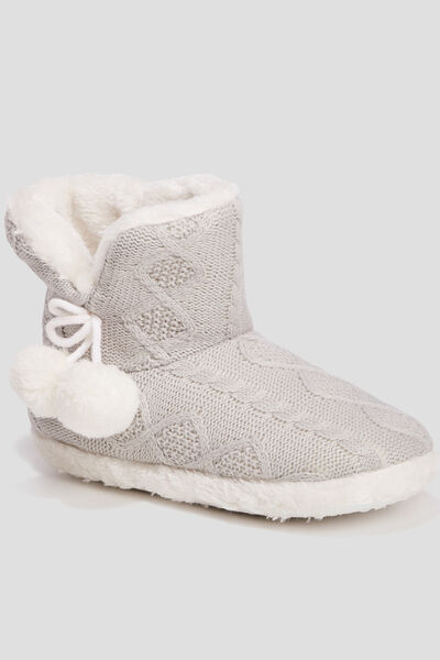 Chaussons bottines avec pompons gris femme