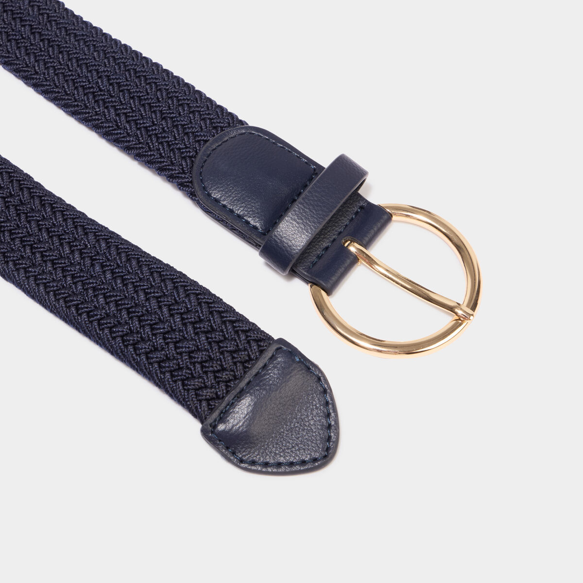 Ceinture tress&eacute;e avec boucle ronde bleu marine femme