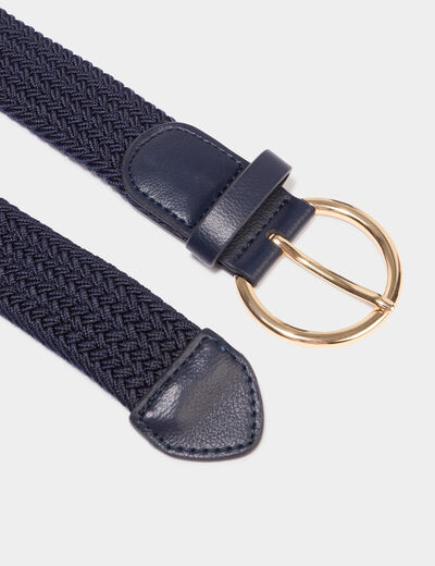 Ceinture tress&eacute;e avec boucle ronde bleu marine femme
