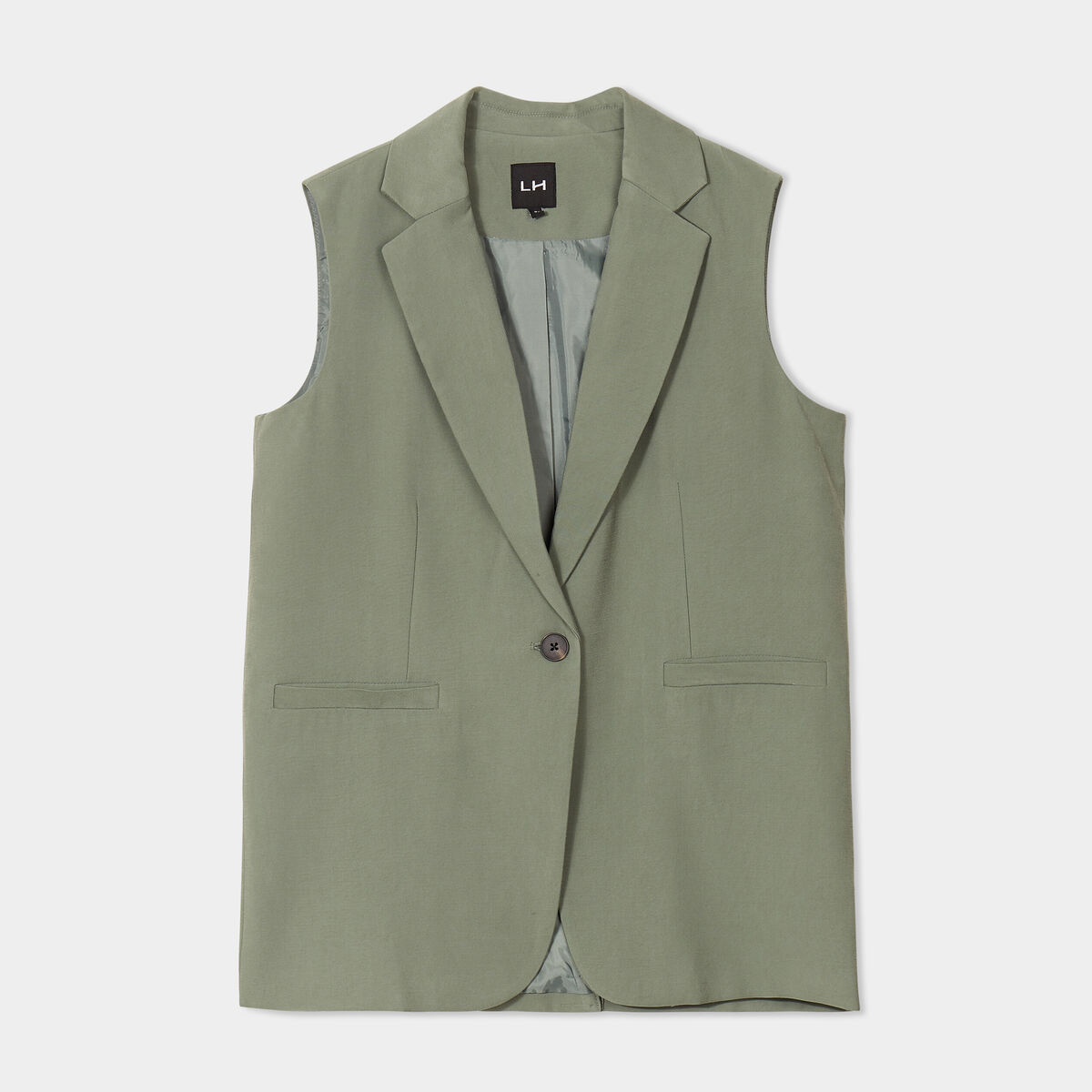 Veste blazer sans manches vert kaki femme