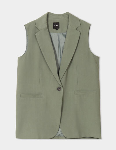 Veste blazer sans manches vert kaki femme