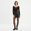 T-shirt côtelé cintré manches longues noir femme