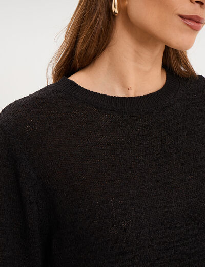 Pull manches courtes col rond noir femme