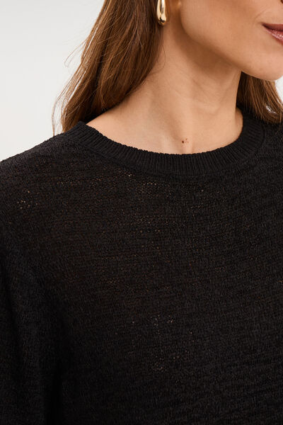 Pull manches courtes col rond noir femme