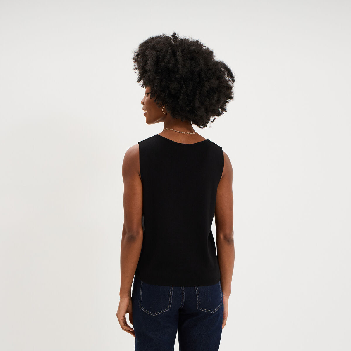 Gilet sans manches col en V noir femme