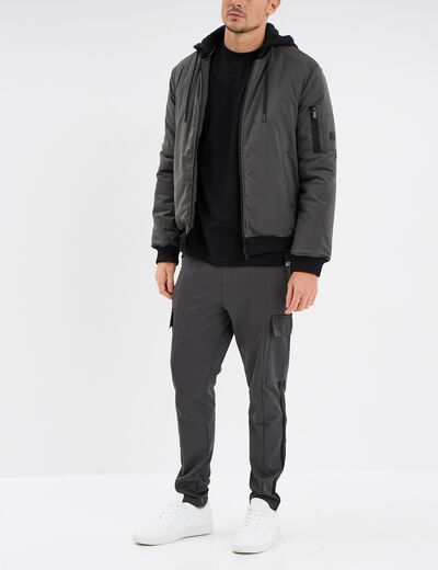 Veste bomber droite à capuche amovible vert kaki homme