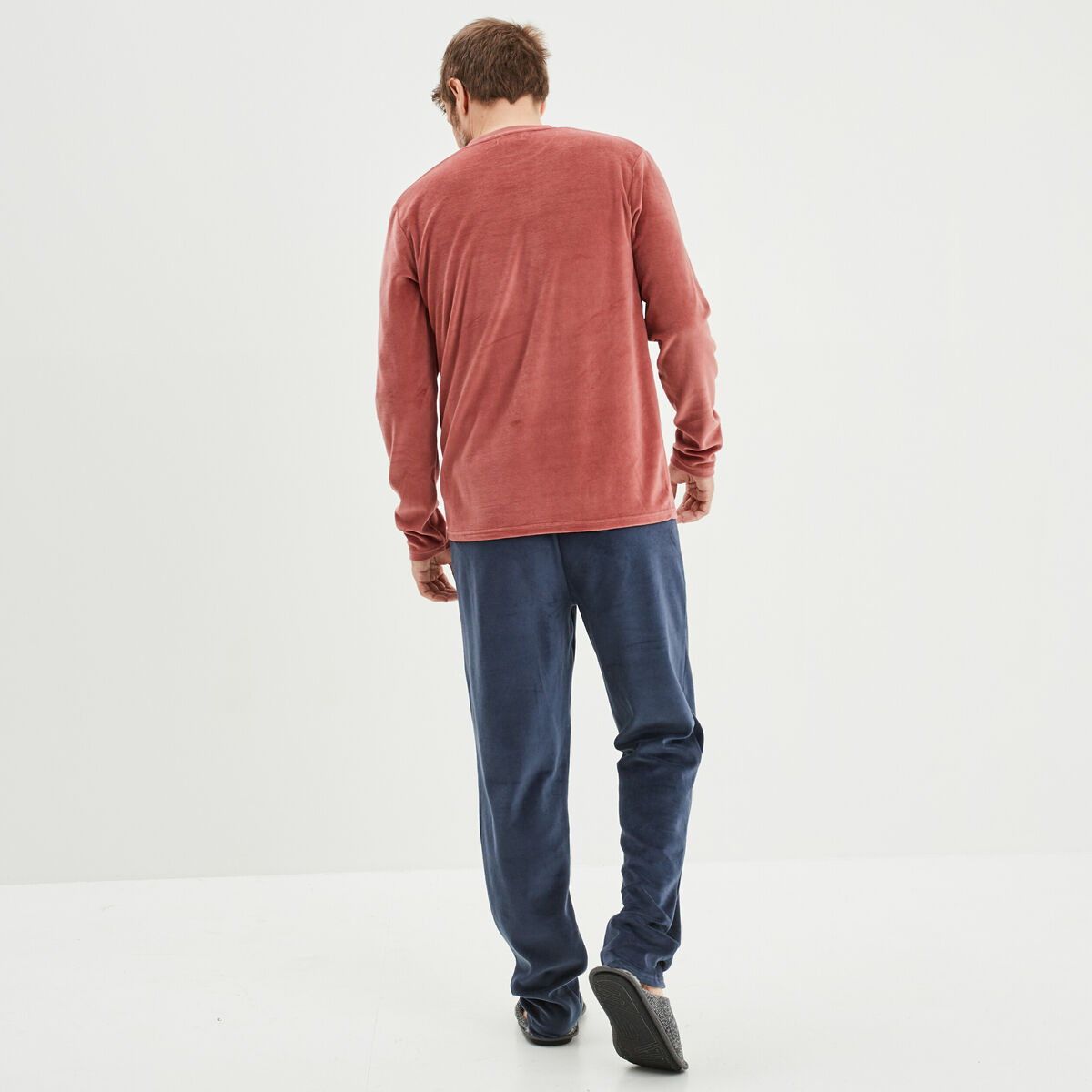 Ensemble pyjama pantalon effet velours rouge homme
