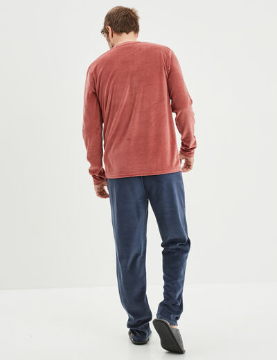 Ensemble pyjama pantalon effet velours rouge homme