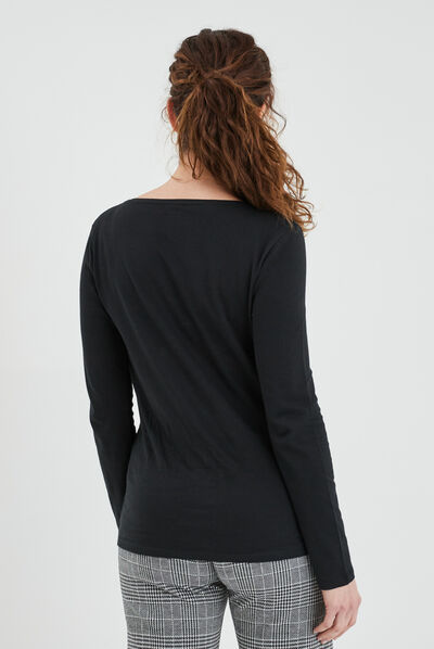 T-shirt coton manches longues noir femme