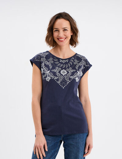 T-shirt manches courtes coton Creeks bleu marine femme