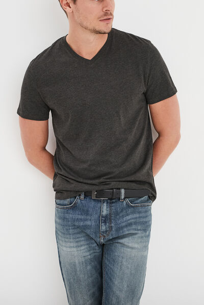 T-shirt droit col V gris foncé homme