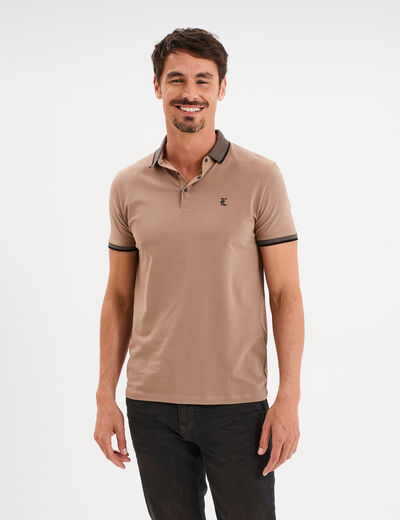 Polo coton ajusté manches courtes taupe homme