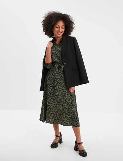 Robe chemise midi nouée Liberto vert kaki femme