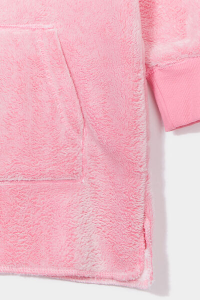 Poncho plaid à capuche pilou rose fille