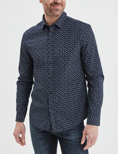 Chemise droite imprimée manches longues bleu marine homme