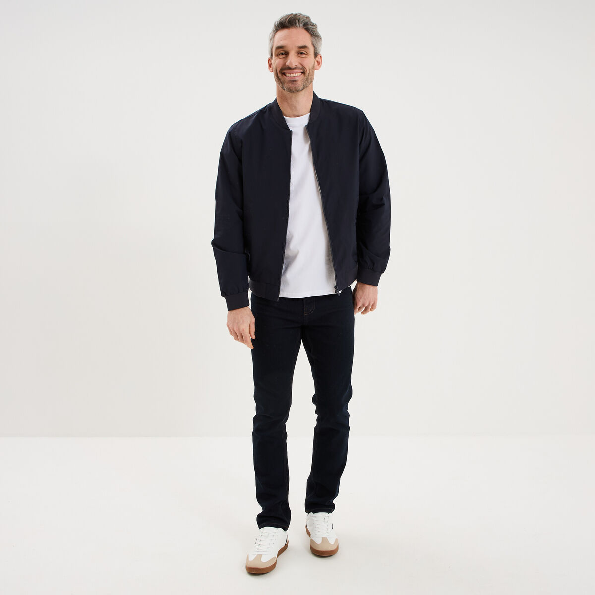 Blouson col teddy d&eacute;perlant bleu fonc&eacute; homme