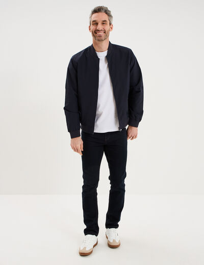 Blouson col teddy d&eacute;perlant bleu fonc&eacute; homme