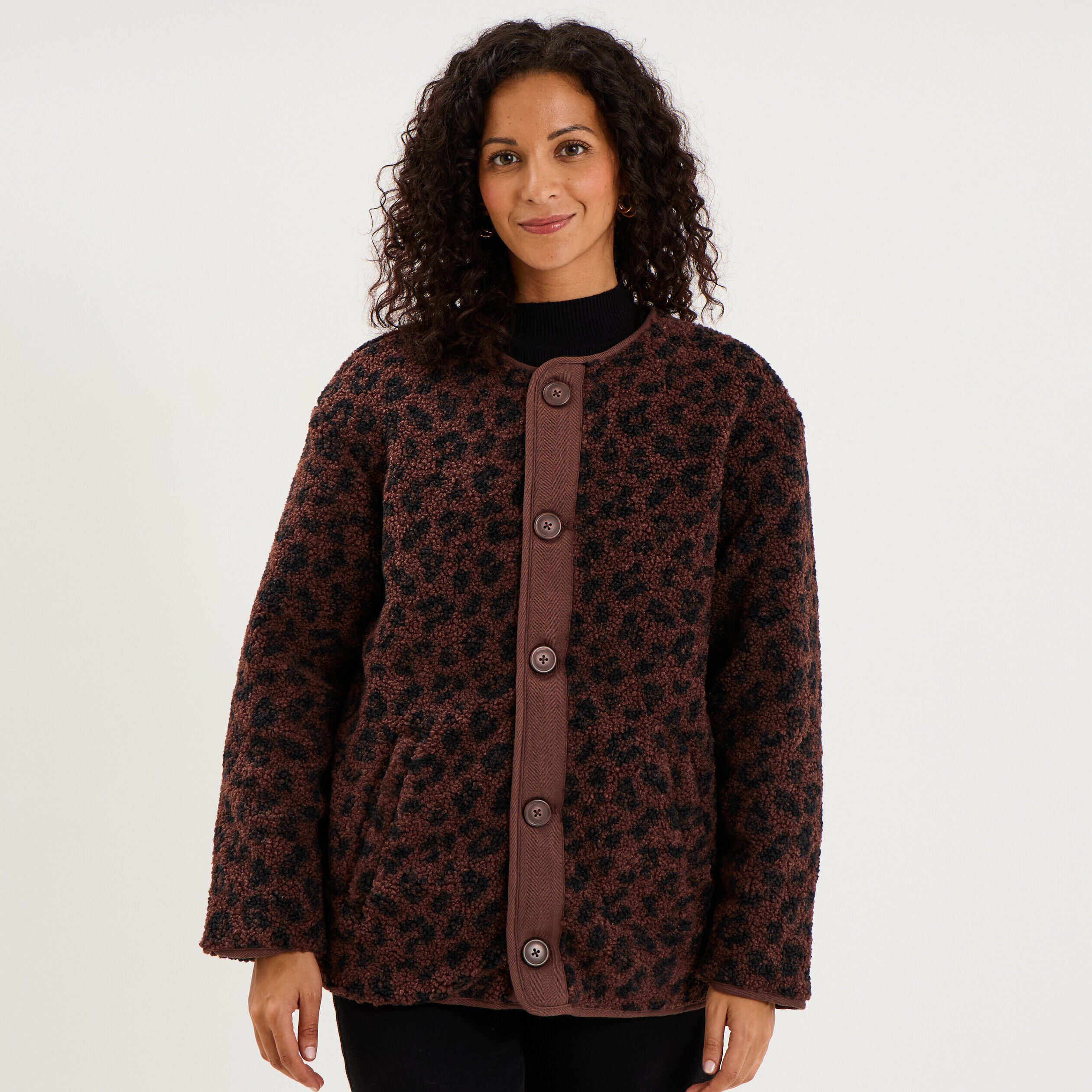 Veste polaire réversible et matelassée marron foncé femme LH