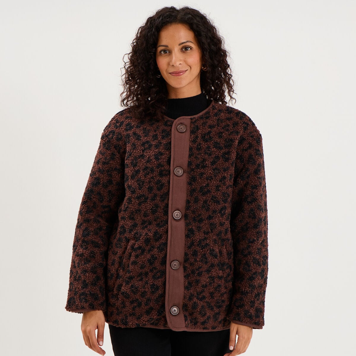 Veste polaire r&eacute;versible et matelass&eacute;e marron fonc&eacute; femme