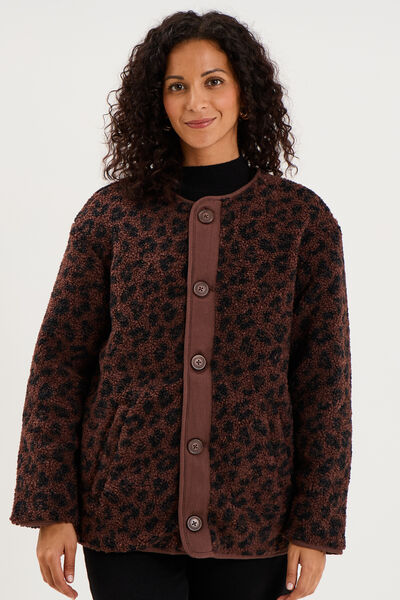 Veste polaire r&eacute;versible et matelass&eacute;e marron fonc&eacute; femme