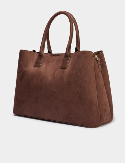 Sac &agrave; main rectangulaire effet su&eacute;dine marron fonc&eacute; femme