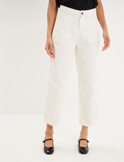 Pantalon balloon 7/8&egrave;me coton ecru femme