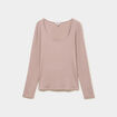 T-shirt coton stretch manches longues marron clair femme