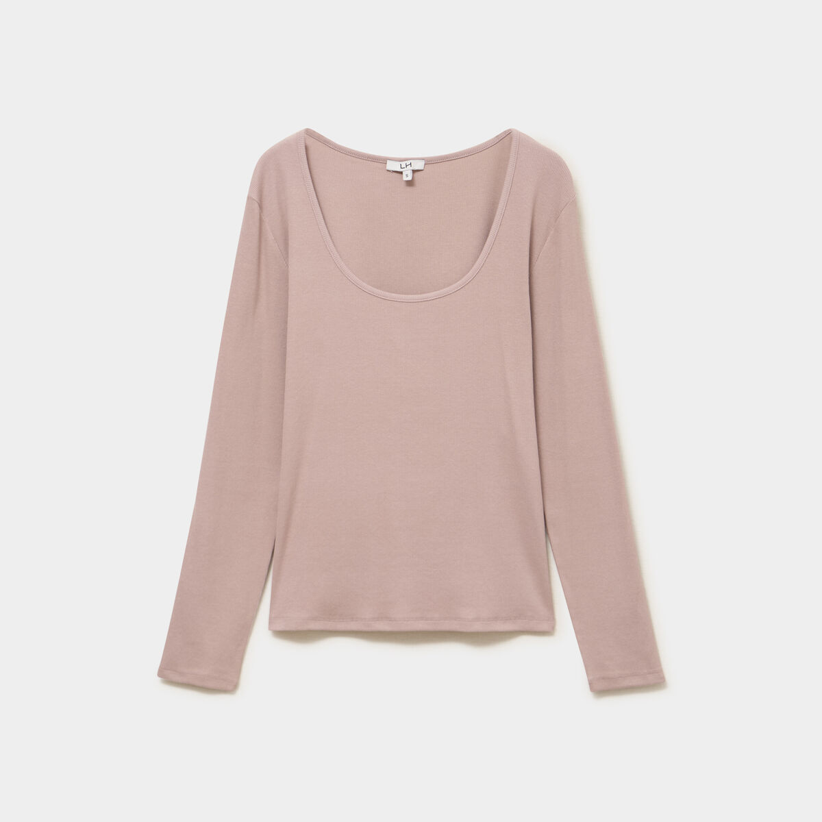 T-shirt coton stretch manches longues marron clair femme