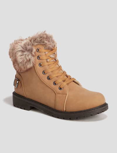 Bottines avec fausse fourrure sable femme