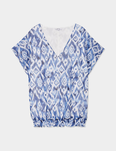 T-shirt manches courtes taille smockée bleu electrique femme grande taille