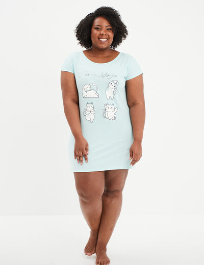 Chemise de nuit manches courtes bleu turquoise femme grande taille