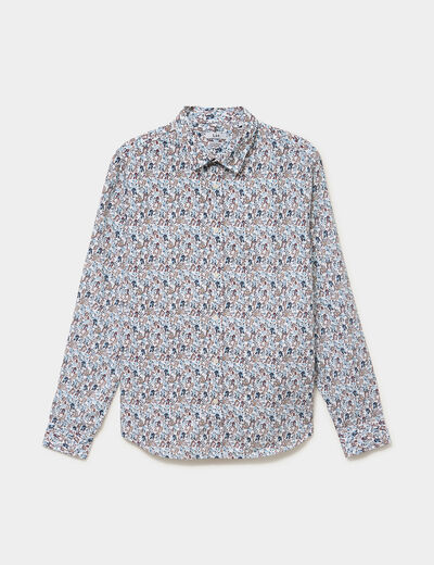 Chemise droite imprim&eacute;e manches longues ecru homme